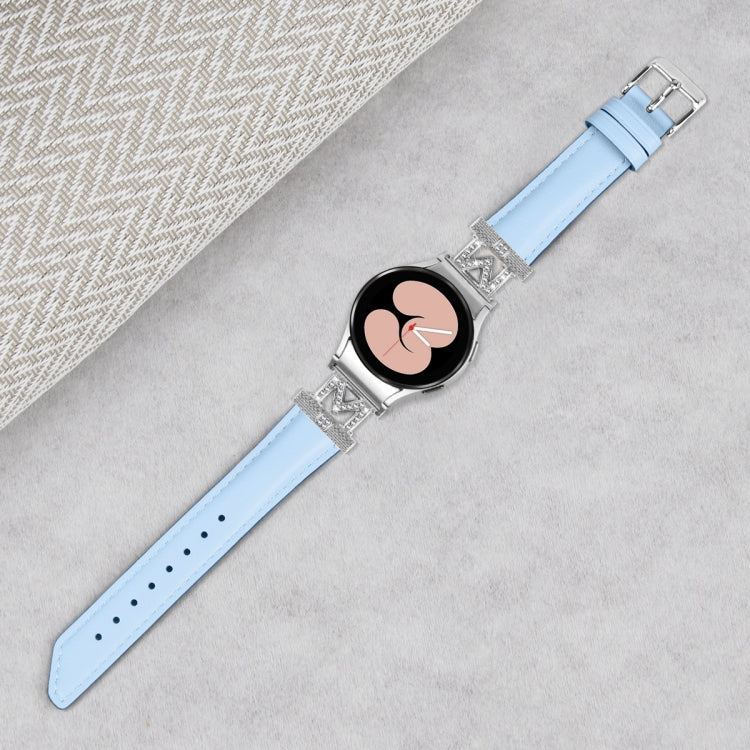 For Samsung Galaxy Watch6 / 6 Classic M Letter D-shaped Twill Leather Watch Band(Silver Blue) - Watch Bands by PMC TechLife | Online Shopping South Africa | PMC TechLife