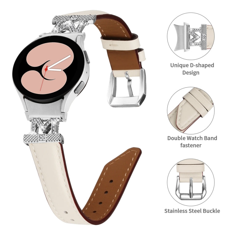 For Samsung Galaxy Watch6 / 6 Classic M Letter D-shaped Twill Leather Watch Band(Silver Apricot) - Watch Bands by PMC TechLife | Online Shopping South Africa | PMC TechLife