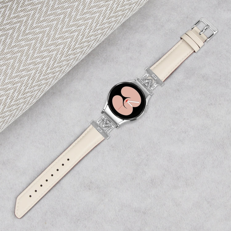 For Samsung Galaxy Watch6 / 6 Classic M Letter D-shaped Twill Leather Watch Band(Silver Apricot) - Watch Bands by PMC TechLife | Online Shopping South Africa | PMC TechLife