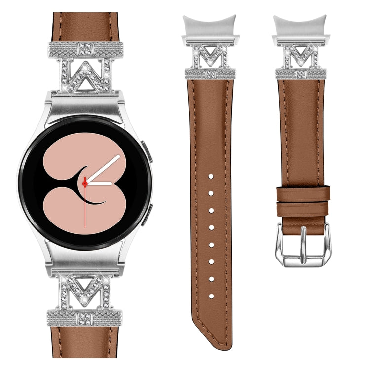 For Samsung Galaxy Watch6 / 6 Classic M Letter D-shaped Twill Leather Watch Band(Silver Brown) - free shipping - PMC TechLife - Order now!