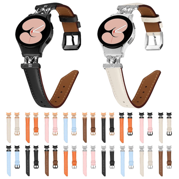 For Samsung Galaxy Watch6 / 6 Classic M Letter D-shaped Twill Leather Watch Band(Rose Gold Brown)