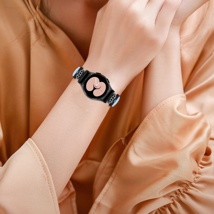 For Samsung Galaxy Watch6 / 6 Classic Crown D-shaped Twill Leather Watch Band(Black Blue) - Watch Bands by PMC TechLife | Online Shopping South Africa | PMC TechLife
