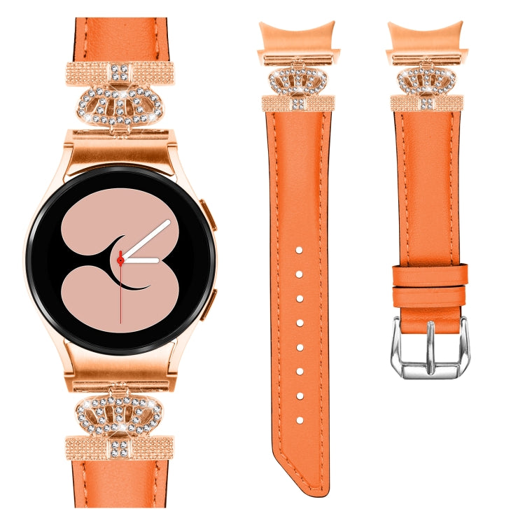 For Samsung Galaxy Watch6 / 6 Classic Crown D-shaped Twill Leather Watch Band(Rose Gold Orange) - free shipping - PMC TechLife - Order now!