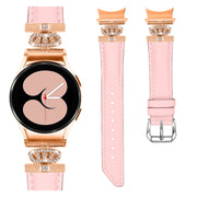 For Samsung Galaxy Watch6 / 6 Classic Crown D-shaped Twill Leather Watch Band(Rose Gold Pink)