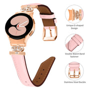 For Samsung Galaxy Watch6 / 6 Classic Crown D-shaped Twill Leather Watch Band(Rose Gold Pink)