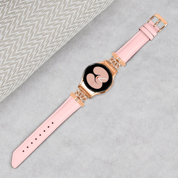 For Samsung Galaxy Watch6 / 6 Classic Crown D-shaped Twill Leather Watch Band(Rose Gold Pink)