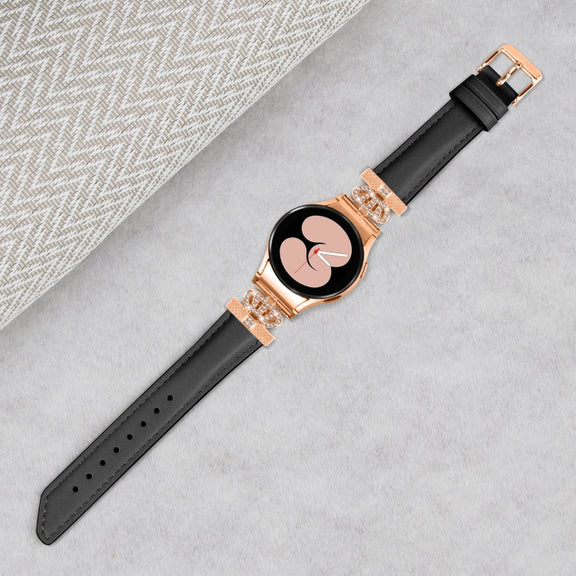 For Samsung Galaxy Watch6 / 6 Classic Crown D-shaped Twill Leather Watch Band(Rose Gold Black)