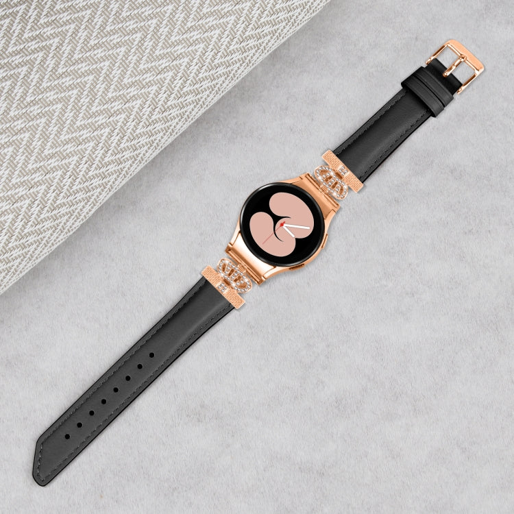 For Samsung Galaxy Watch6 / 6 Classic Crown D-shaped Twill Leather Watch Band(Rose Gold Black)