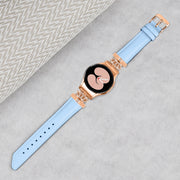 For Samsung Galaxy Watch6 / 6 Classic Crown D-shaped Twill Leather Watch Band(Rose Gold Blue)