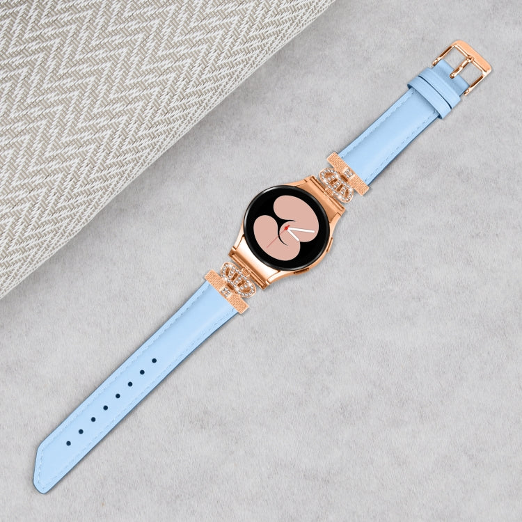 For Samsung Galaxy Watch6 / 6 Classic Crown D-shaped Twill Leather Watch Band(Rose Gold Blue)