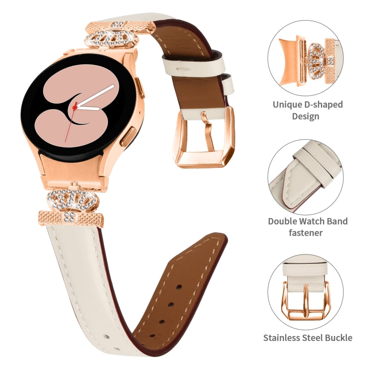 For Samsung Galaxy Watch6 / 6 Classic Crown D-shaped Twill Leather Watch Band(Rose Gold Apricot) - Watch Bands by PMC TechLife | Online Shopping South Africa | PMC TechLife