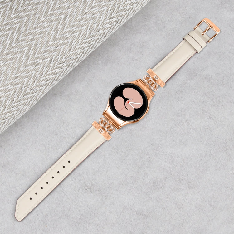 For Samsung Galaxy Watch6 / 6 Classic Crown D-shaped Twill Leather Watch Band(Rose Gold Apricot) - Watch Bands by PMC TechLife | Online Shopping South Africa | PMC TechLife