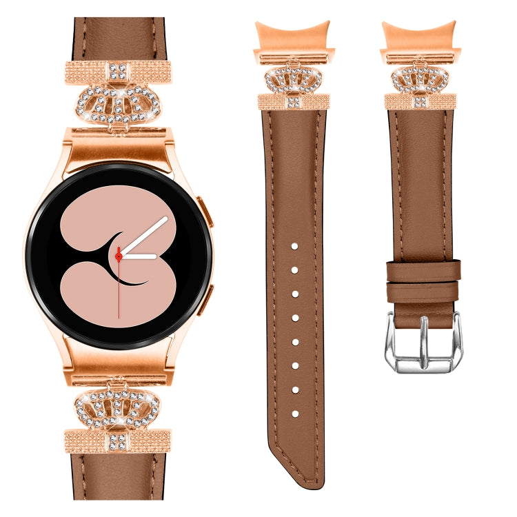 For Samsung Galaxy Watch6 / 6 Classic Crown D-shaped Twill Leather Watch Band(Rose Gold Brown) - Watch Bands by PMC TechLife | Online Shopping South Africa | PMC TechLife