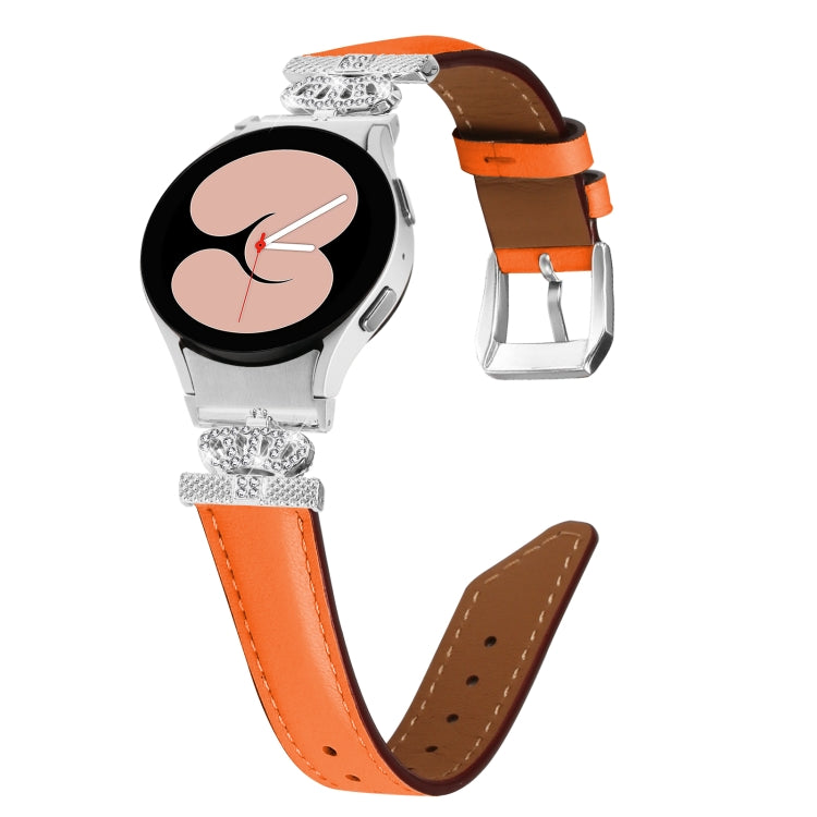 For Samsung Galaxy Watch6 / 6 Classic Crown D-shaped Twill Leather Watch Band(Silver Orange) - free shipping - PMC TechLife - Order now!