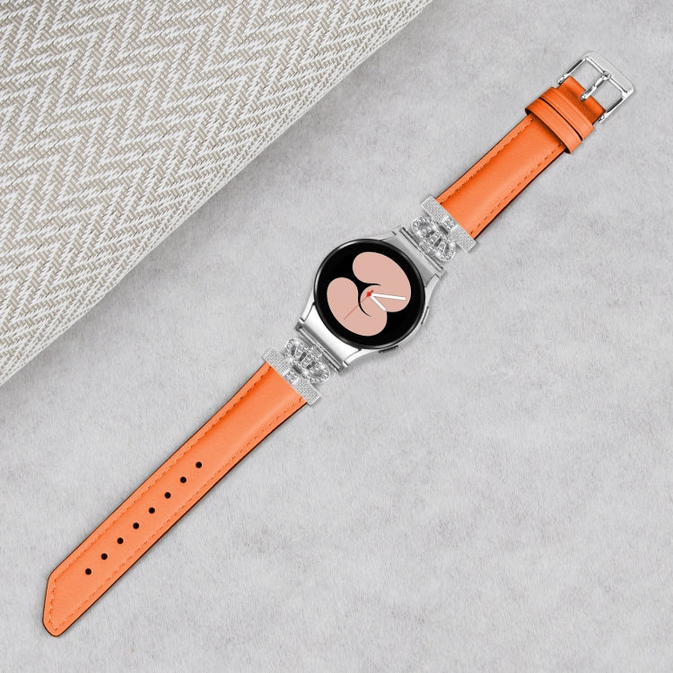 For Samsung Galaxy Watch6 / 6 Classic Crown D-shaped Twill Leather Watch Band(Silver Orange) - free shipping - PMC TechLife - Order now!