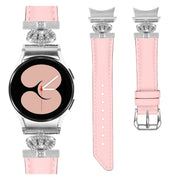 For Samsung Galaxy Watch6 / 6 Classic Crown D-shaped Twill Leather Watch Band(Silver Pink)