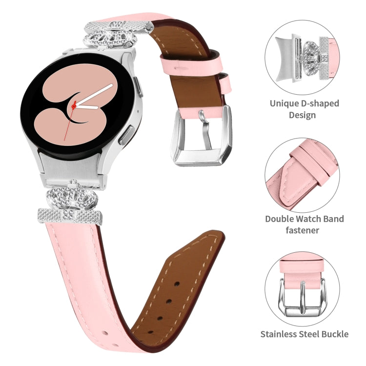 For Samsung Galaxy Watch6 / 6 Classic Crown D-shaped Twill Leather Watch Band(Silver Pink) - free shipping - PMC TechLife - Order now!