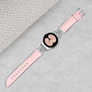 For Samsung Galaxy Watch6 / 6 Classic Crown D-shaped Twill Leather Watch Band(Silver Pink)