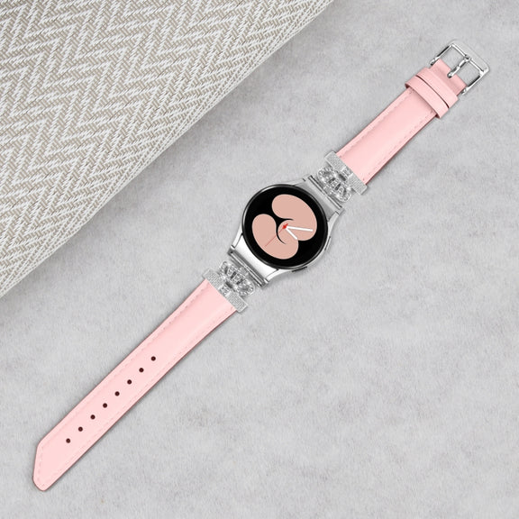 For Samsung Galaxy Watch6 / 6 Classic Crown D-shaped Twill Leather Watch Band(Silver Pink)