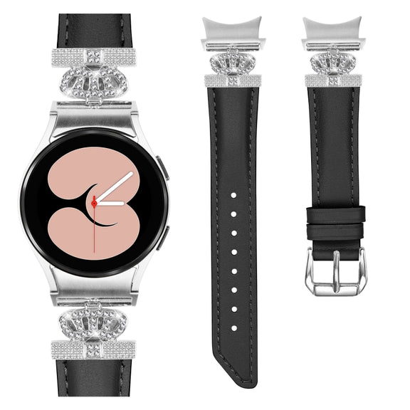 For Samsung Galaxy Watch6 / 6 Classic Crown D-shaped Twill Leather Watch Band(Silver Black)