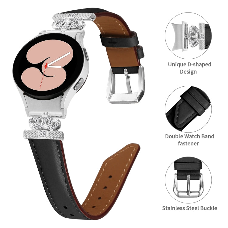 For Samsung Galaxy Watch6 / 6 Classic Crown D-shaped Twill Leather Watch Band(Silver Black) - free shipping - PMC TechLife - Order now!