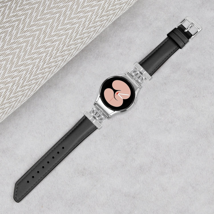For Samsung Galaxy Watch6 / 6 Classic Crown D-shaped Twill Leather Watch Band(Silver Black)