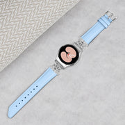 For Samsung Galaxy Watch6 / 6 Classic Crown D-shaped Twill Leather Watch Band(Silver Blue)