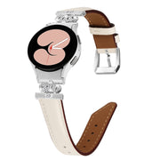 For Samsung Galaxy Watch6 / 6 Classic Crown D-shaped Twill Leather Watch Band(Silver Apricot)