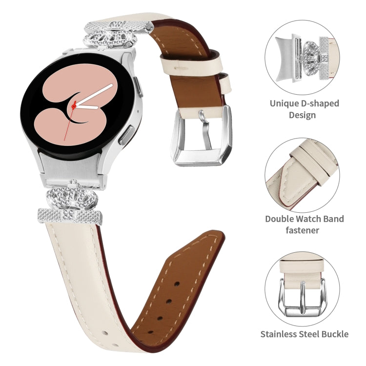 For Samsung Galaxy Watch6 / 6 Classic Crown D-shaped Twill Leather Watch Band(Silver Apricot) - free shipping - PMC TechLife - Order now!