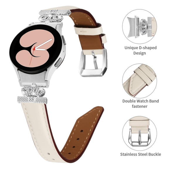For Samsung Galaxy Watch6 / 6 Classic Crown D-shaped Twill Leather Watch Band(Silver Apricot)
