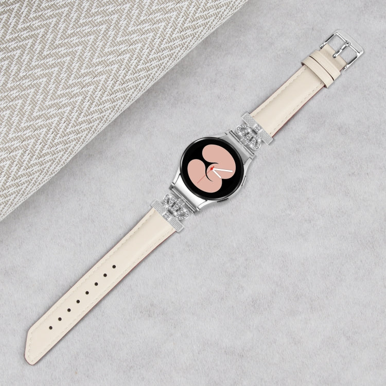 For Samsung Galaxy Watch6 / 6 Classic Crown D-shaped Twill Leather Watch Band(Silver Apricot)
