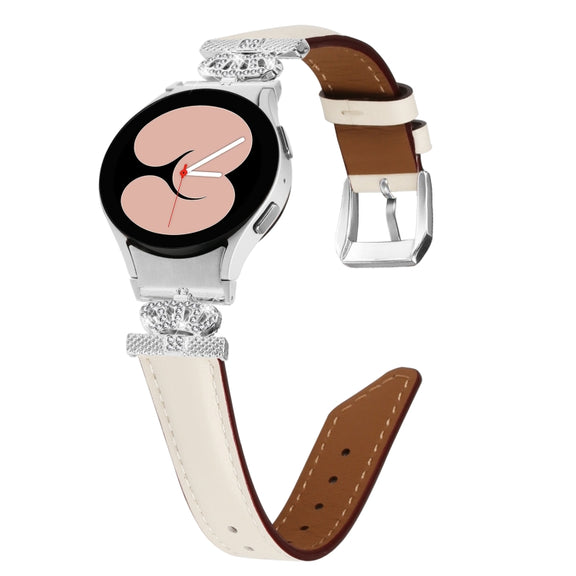 For Samsung Galaxy Watch6 / 6 Classic Crown D-shaped Twill Leather Watch Band(Silver Apricot)