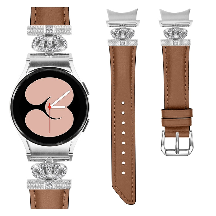 For Samsung Galaxy Watch6 / 6 Classic Crown D-shaped Twill Leather Watch Band(Silver Brown)