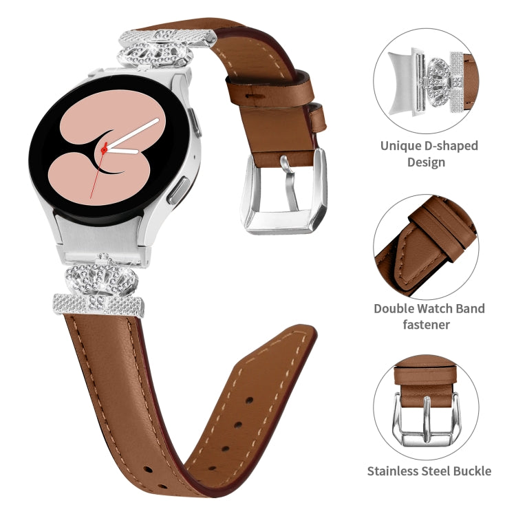 For Samsung Galaxy Watch6 / 6 Classic Crown D-shaped Twill Leather Watch Band(Silver Brown) - free shipping - PMC TechLife - Order now!