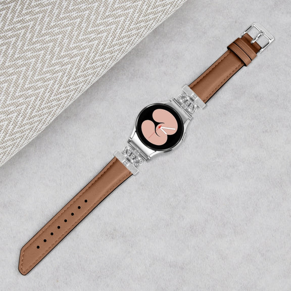 For Samsung Galaxy Watch6 / 6 Classic Crown D-shaped Twill Leather Watch Band(Silver Brown)