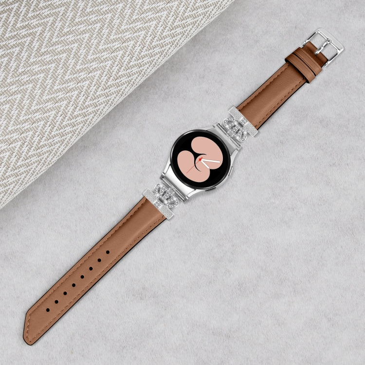For Samsung Galaxy Watch6 / 6 Classic Crown D-shaped Twill Leather Watch Band(Silver Brown)