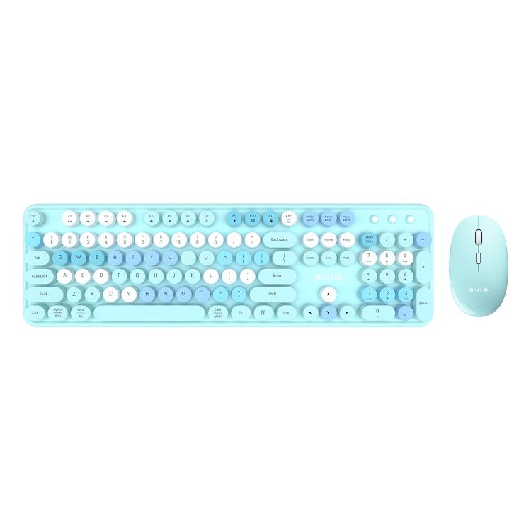 AULA AC306 104 Keys Retro Wireless Keyboard + Mouse Combo Set(Blue Colorful) - free shipping - PMC Jewellery - Order now!