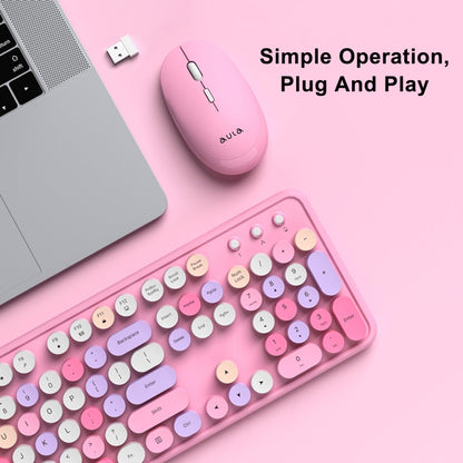 AULA AC306 104 Keys Retro Wireless Keyboard + Mouse Combo Set(Blue Colorful) - free shipping - PMC Jewellery - Order now!
