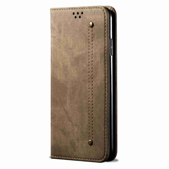 For Motorola Edge 40 Neo Denim Texture Flip Leather Phone Case(Khaki)