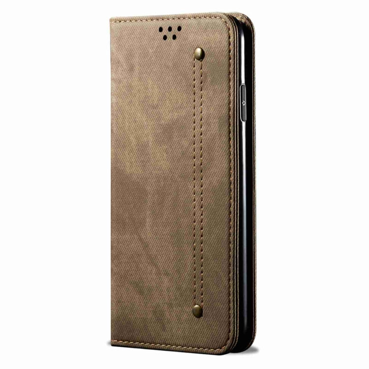 For Motorola Edge 40 Neo Denim Texture Flip Leather Phone Case(Khaki)