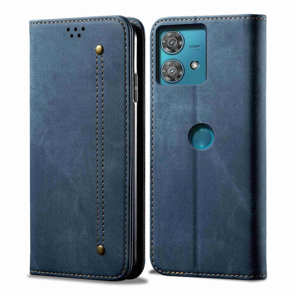 For Motorola Edge 40 Neo Denim Texture Flip Leather Phone Case(Blue)