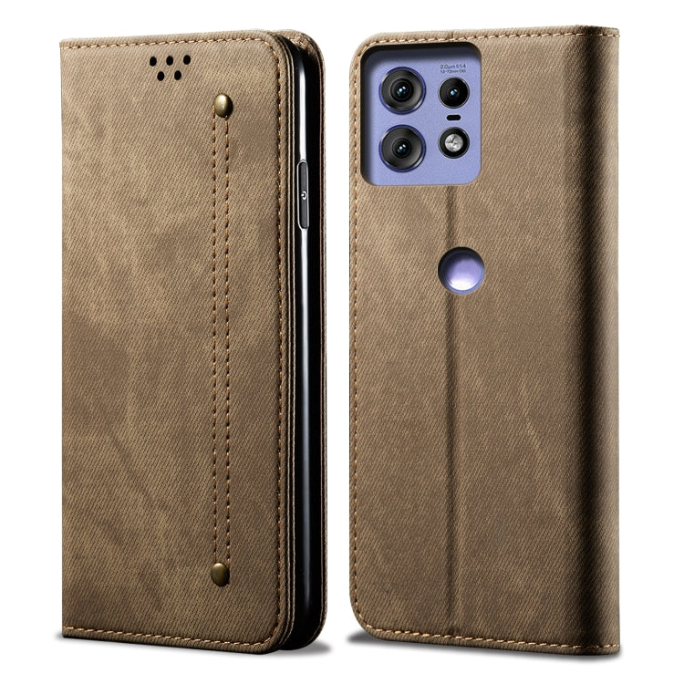 For Motorola Edge 50 Pro 5G Denim Texture Flip Leather Phone Case(Khaki) - free shipping - PMC TechLife - Order now!