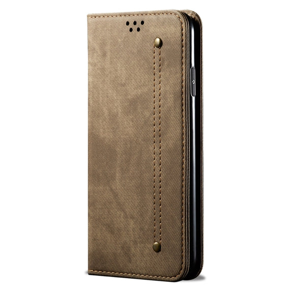 For Motorola Edge 50 Pro 5G Denim Texture Flip Leather Phone Case(Khaki)