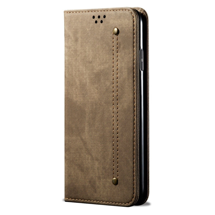 For Motorola Edge 50 Pro 5G Denim Texture Flip Leather Phone Case(Khaki)