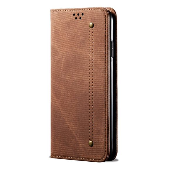 For Motorola Edge 50 Pro 5G Denim Texture Flip Leather Phone Case(Brown)