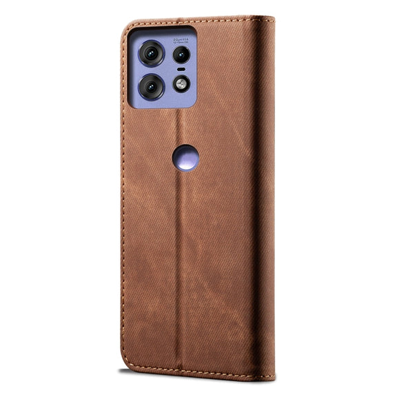 For Motorola Edge 50 Pro 5G Denim Texture Flip Leather Phone Case(Brown)