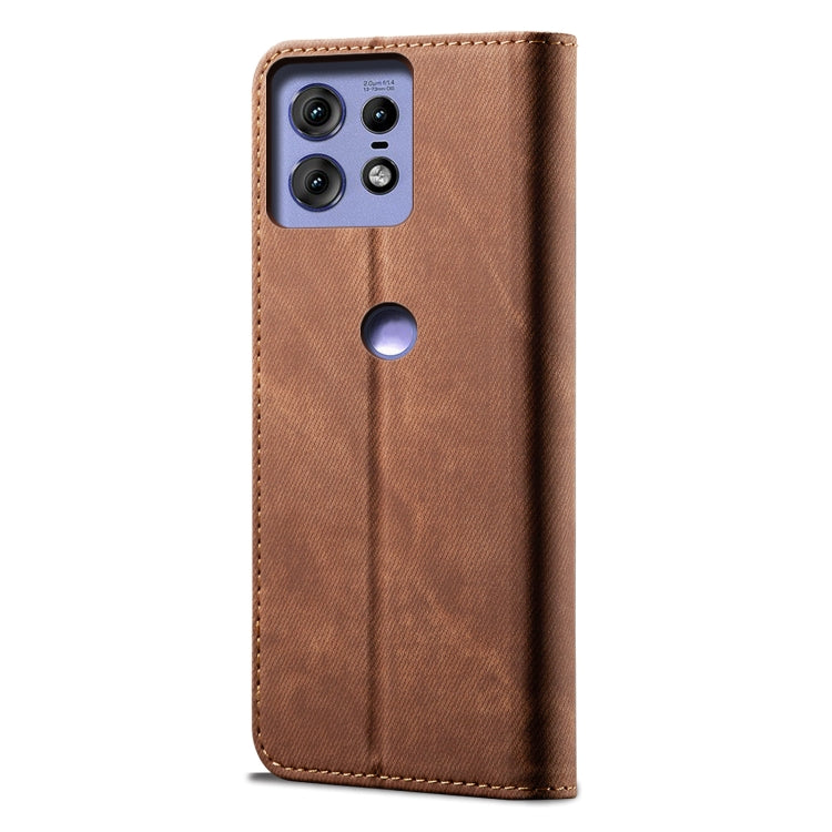 For Motorola Edge 50 Pro 5G Denim Texture Flip Leather Phone Case(Brown)
