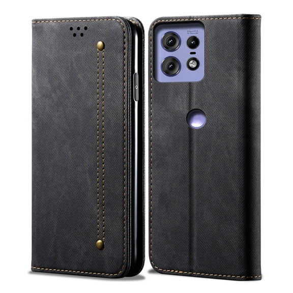 For Motorola Edge 50 Pro 5G Denim Texture Flip Leather Phone Case(Black)