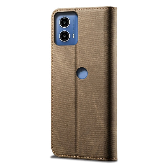 For Motorola Moto G34 Denim Texture Flip Leather Phone Case(Khaki)