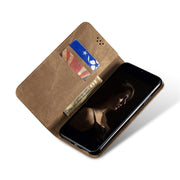 For Motorola Moto G34 Denim Texture Flip Leather Phone Case(Khaki)